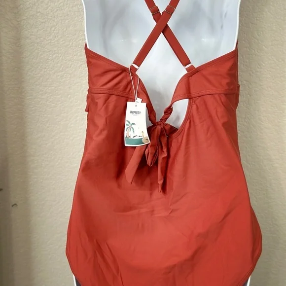 NWT Rust Halter Ruched Crossover One-Piece Swimsuit - XL - Picture 5 of 10